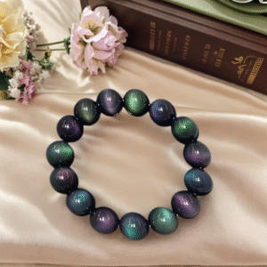 極上の双彩満月眼黒曜石ブレスレット、風水で運を開く逸品！独特な幻彩で、気場を整え、厄を払い福を集め、全身の運勢を守ります